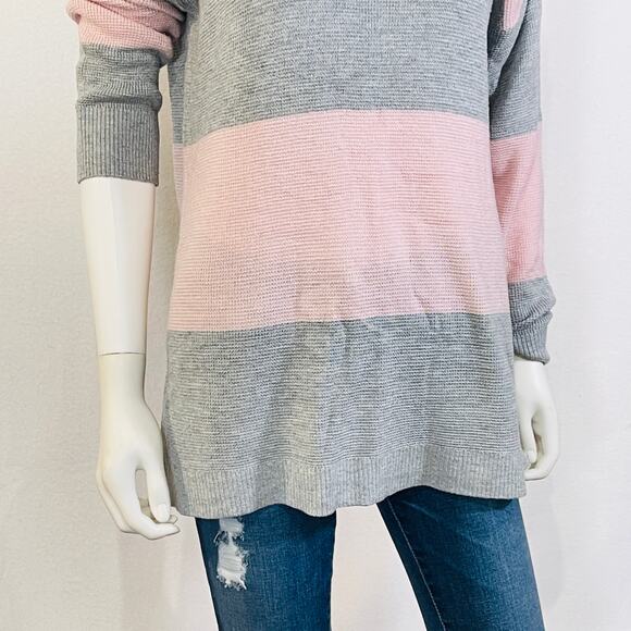 Vince Camuto Sweater Womens Medium Pink Gray Color Block Knit Pullover Baggy - Picture 13 of 14